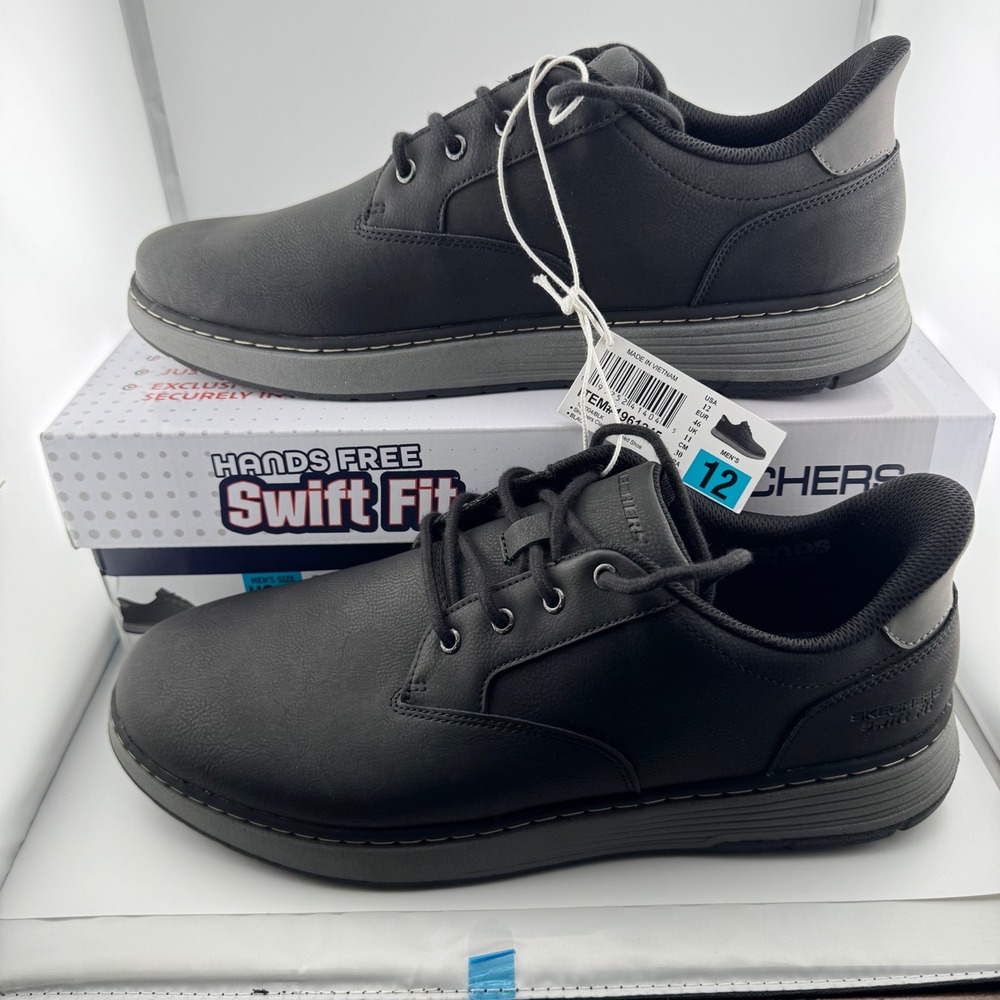 Skechers Swift Fit Mens Size 12 Black Hands Free Slip On Oxford Sneaker 182004